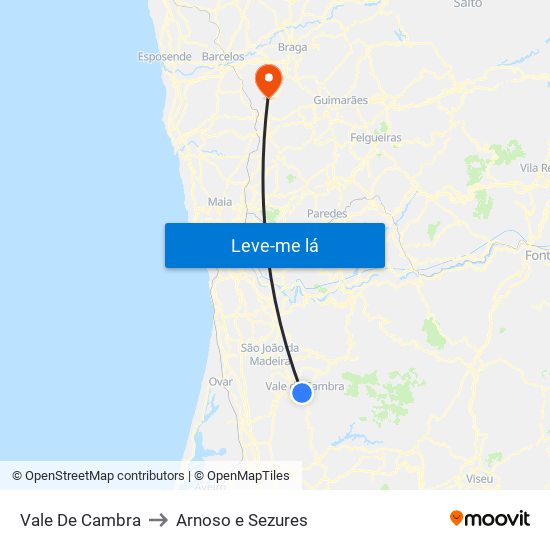 Vale De Cambra to Arnoso e Sezures map