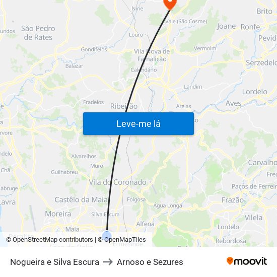 Nogueira e Silva Escura to Arnoso e Sezures map