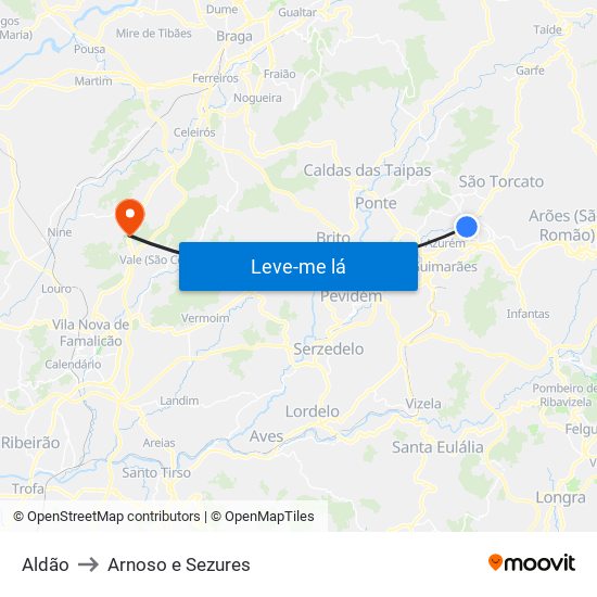Aldão to Arnoso e Sezures map