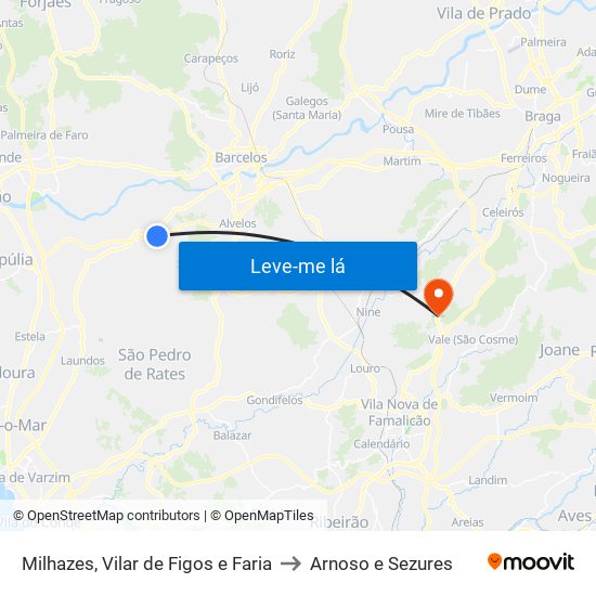 Milhazes, Vilar de Figos e Faria to Arnoso e Sezures map