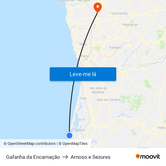 Gafanha da Encarnação to Arnoso e Sezures map