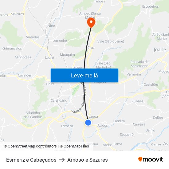 Esmeriz e Cabeçudos to Arnoso e Sezures map