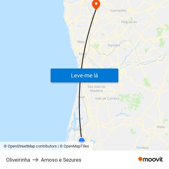 Oliveirinha to Arnoso e Sezures map