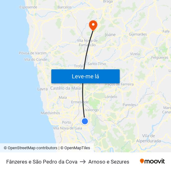 Fânzeres e São Pedro da Cova to Arnoso e Sezures map