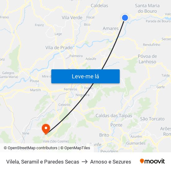 Vilela, Seramil e Paredes Secas to Arnoso e Sezures map