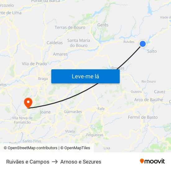 Ruivães e Campos to Arnoso e Sezures map