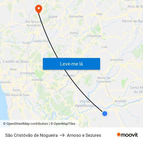 São Cristóvão de Nogueira to Arnoso e Sezures map