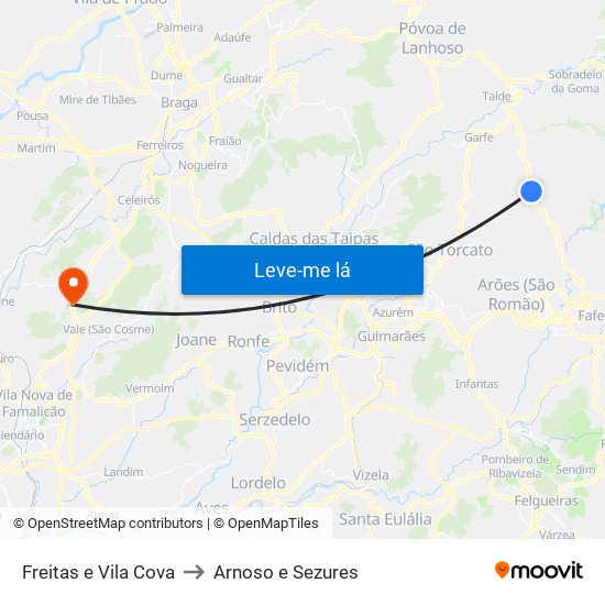 Freitas e Vila Cova to Arnoso e Sezures map