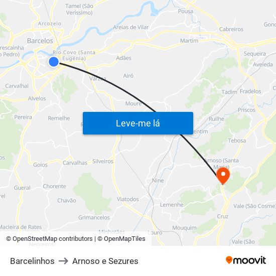 Barcelinhos to Arnoso e Sezures map