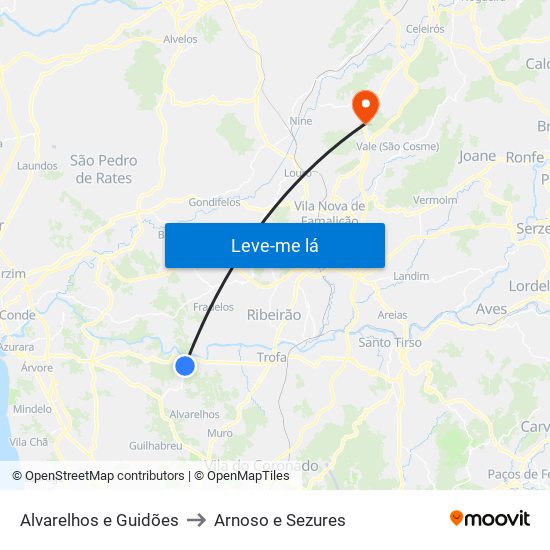 Alvarelhos e Guidões to Arnoso e Sezures map