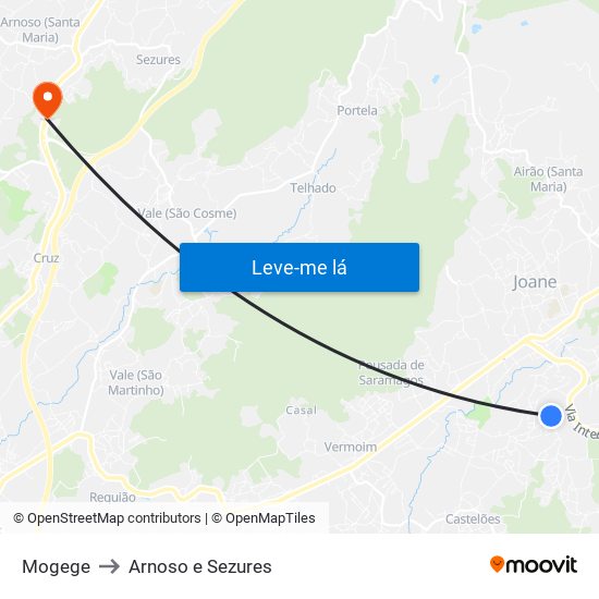 Mogege to Arnoso e Sezures map