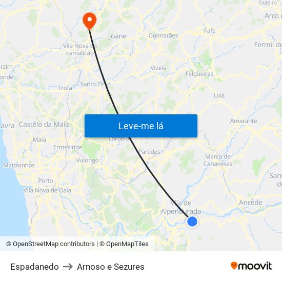 Espadanedo to Arnoso e Sezures map