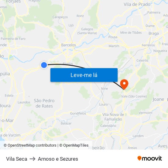 Vila Seca to Arnoso e Sezures map