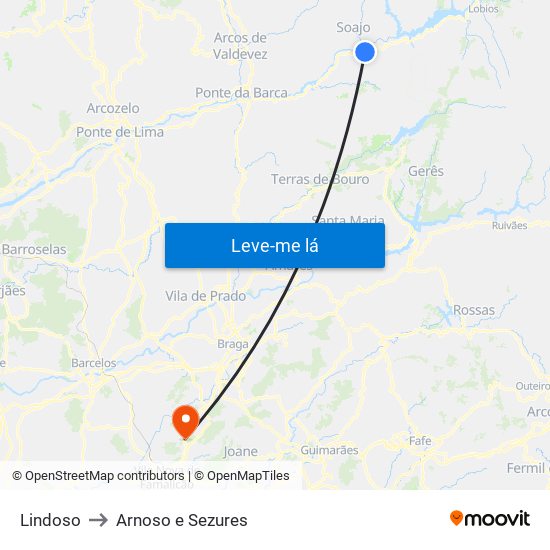 Lindoso to Arnoso e Sezures map