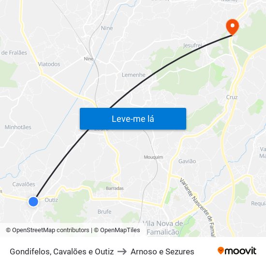 Gondifelos, Cavalões e Outiz to Arnoso e Sezures map