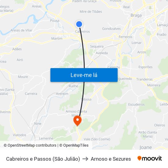 Cabreiros e Passos (São Julião) to Arnoso e Sezures map
