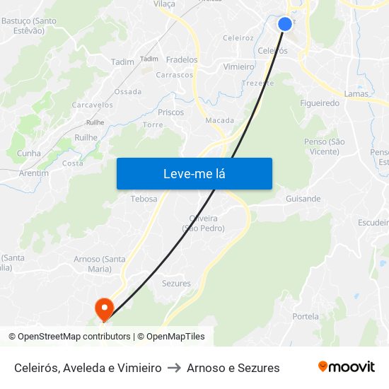 Celeirós, Aveleda e Vimieiro to Arnoso e Sezures map