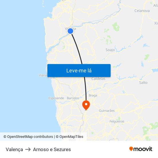 Valença to Arnoso e Sezures map
