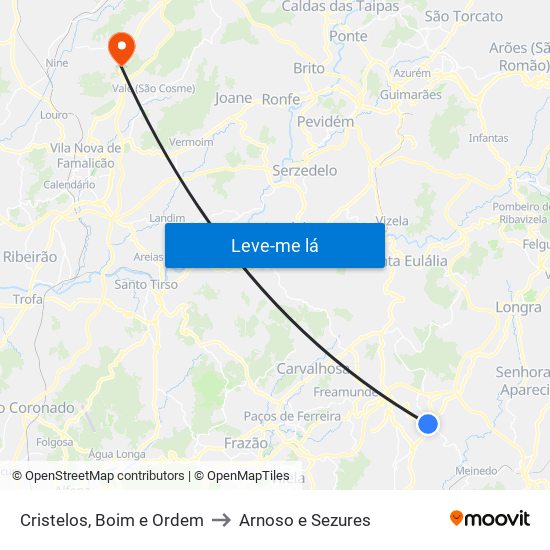 Cristelos, Boim e Ordem to Arnoso e Sezures map