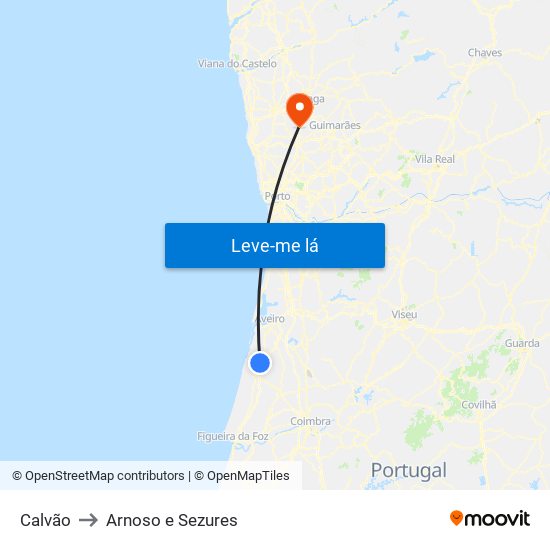 Calvão to Arnoso e Sezures map