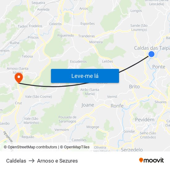 Caldelas to Arnoso e Sezures map