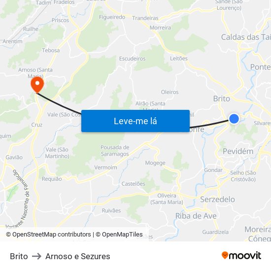 Brito to Arnoso e Sezures map