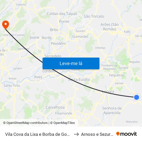 Vila Cova da Lixa e Borba de Godim to Arnoso e Sezures map