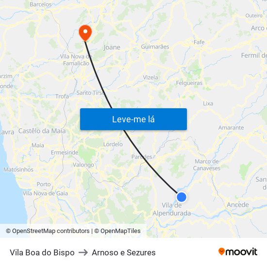 Vila Boa do Bispo to Arnoso e Sezures map