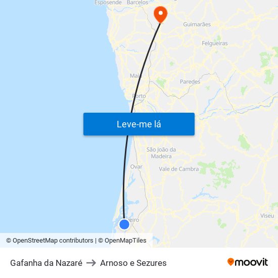 Gafanha da Nazaré to Arnoso e Sezures map