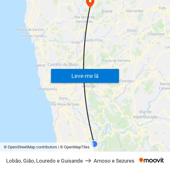 Lobão, Gião, Louredo e Guisande to Arnoso e Sezures map