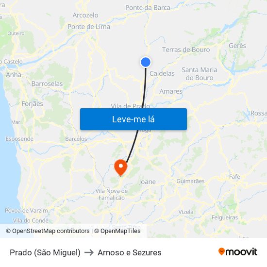 Prado (São Miguel) to Arnoso e Sezures map