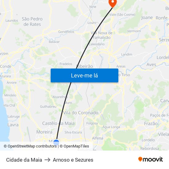 Cidade da Maia to Arnoso e Sezures map