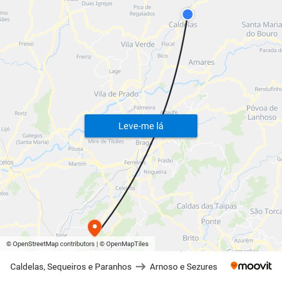 Caldelas, Sequeiros e Paranhos to Arnoso e Sezures map