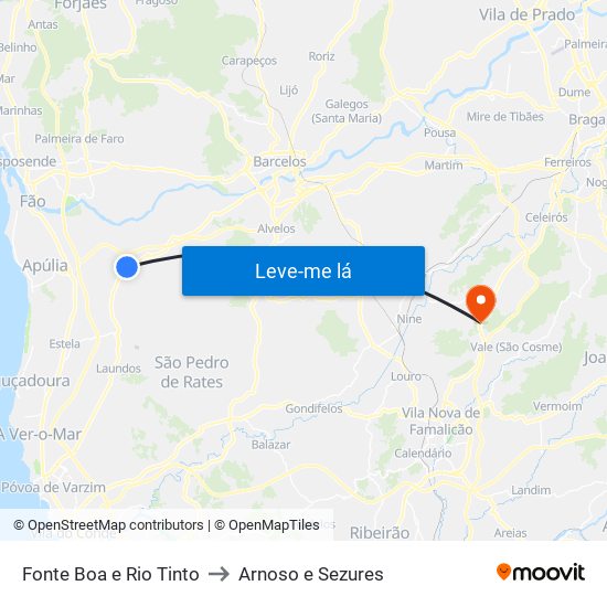 Fonte Boa e Rio Tinto to Arnoso e Sezures map