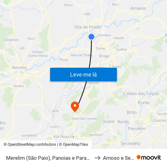 Merelim (São Paio), Panoias e Parada de Tibães to Arnoso e Sezures map