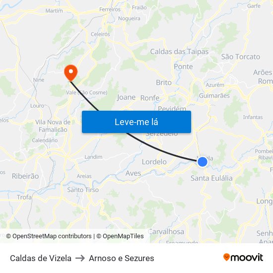 Caldas de Vizela to Arnoso e Sezures map