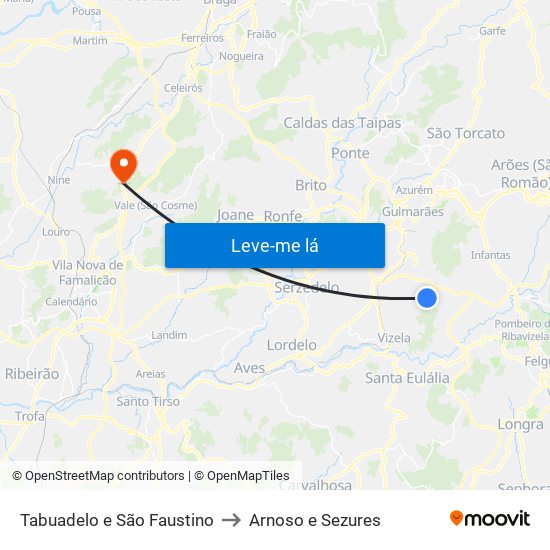 Tabuadelo e São Faustino to Arnoso e Sezures map