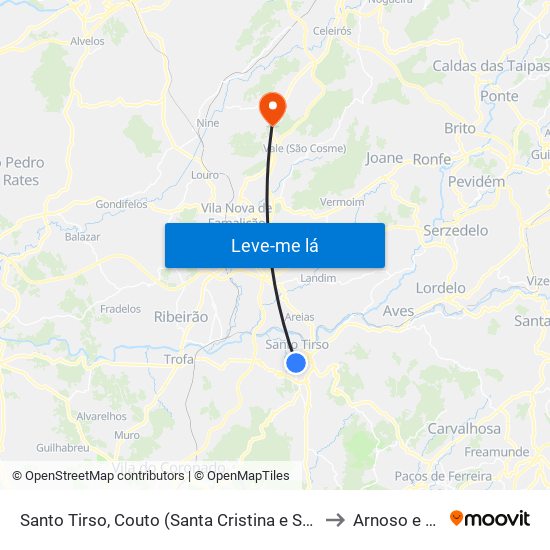 Santo Tirso, Couto (Santa Cristina e São Miguel) e Burgães to Arnoso e Sezures map