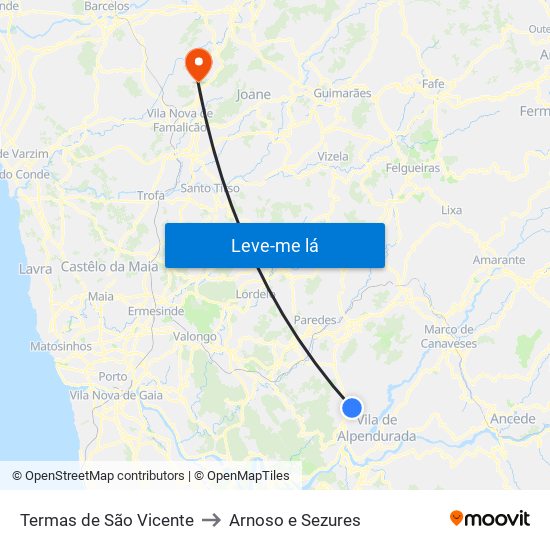 Termas de São Vicente to Arnoso e Sezures map