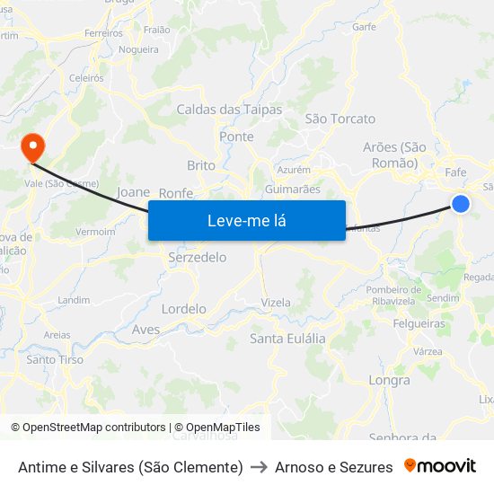 Antime e Silvares (São Clemente) to Arnoso e Sezures map
