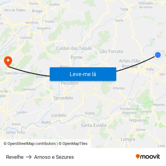 Revelhe to Arnoso e Sezures map