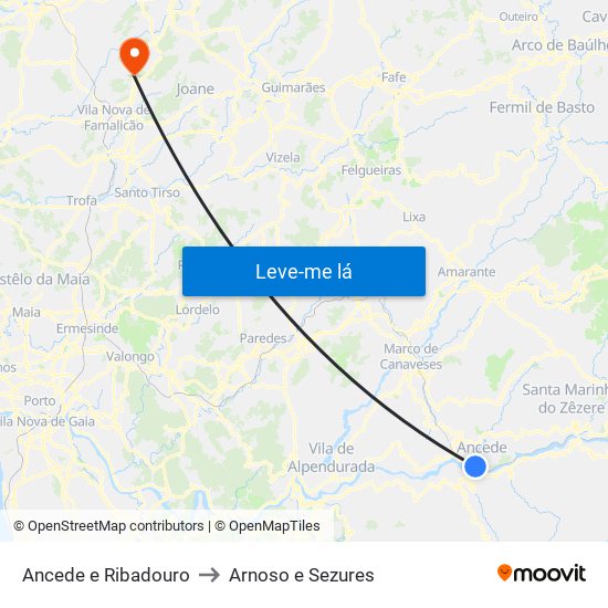 Ancede e Ribadouro to Arnoso e Sezures map