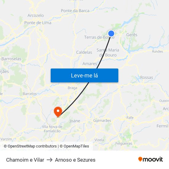 Chamoim e Vilar to Arnoso e Sezures map