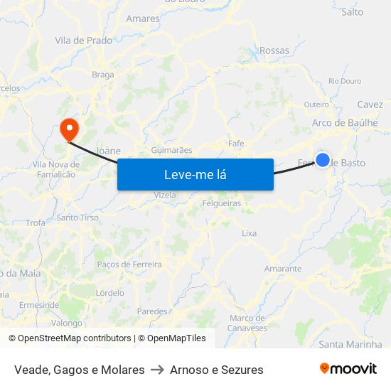 Veade, Gagos e Molares to Arnoso e Sezures map