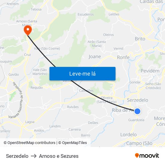 Serzedelo to Arnoso e Sezures map