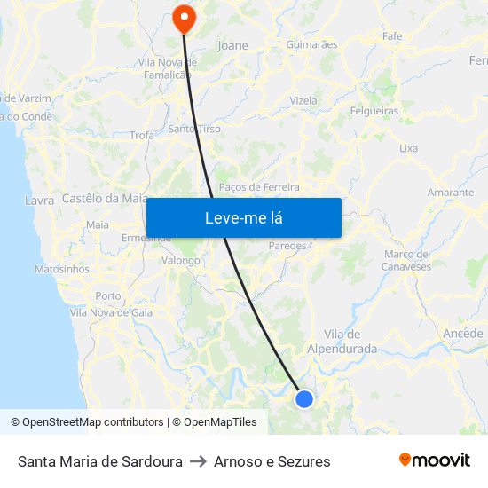 Santa Maria de Sardoura to Arnoso e Sezures map