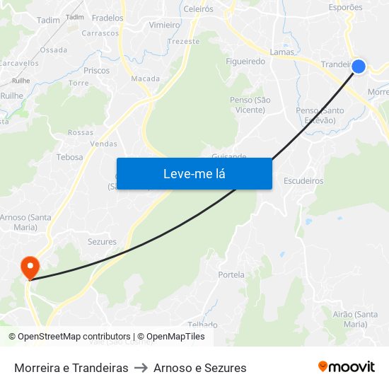 Morreira e Trandeiras to Arnoso e Sezures map