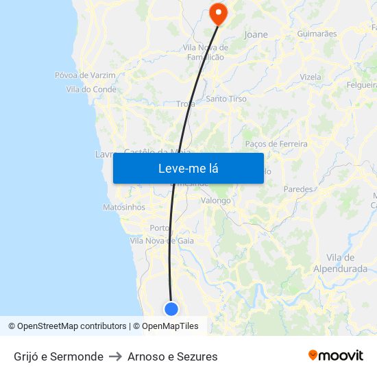 Grijó e Sermonde to Arnoso e Sezures map
