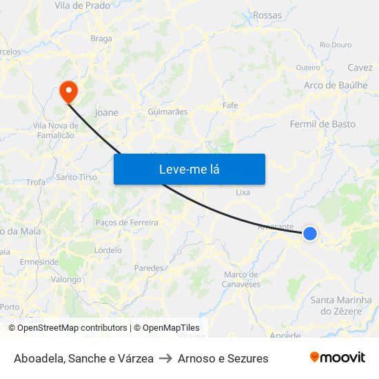 Aboadela, Sanche e Várzea to Arnoso e Sezures map