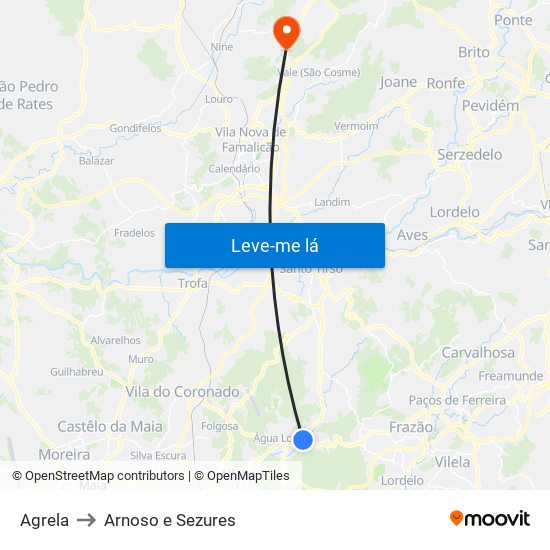 Agrela to Arnoso e Sezures map